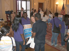 At the statehouse, children from Providence's Young Voices youth group join forces with Rhode 
Island Mayors, charter school leaders and me to demand great schools for Rhode Island kids.